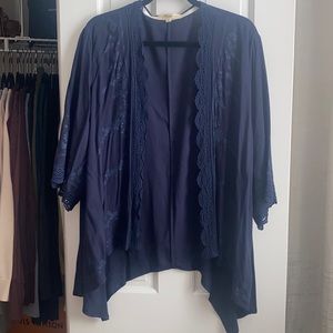 Blue floral detail 3/4 sleeve lightweight cardigan